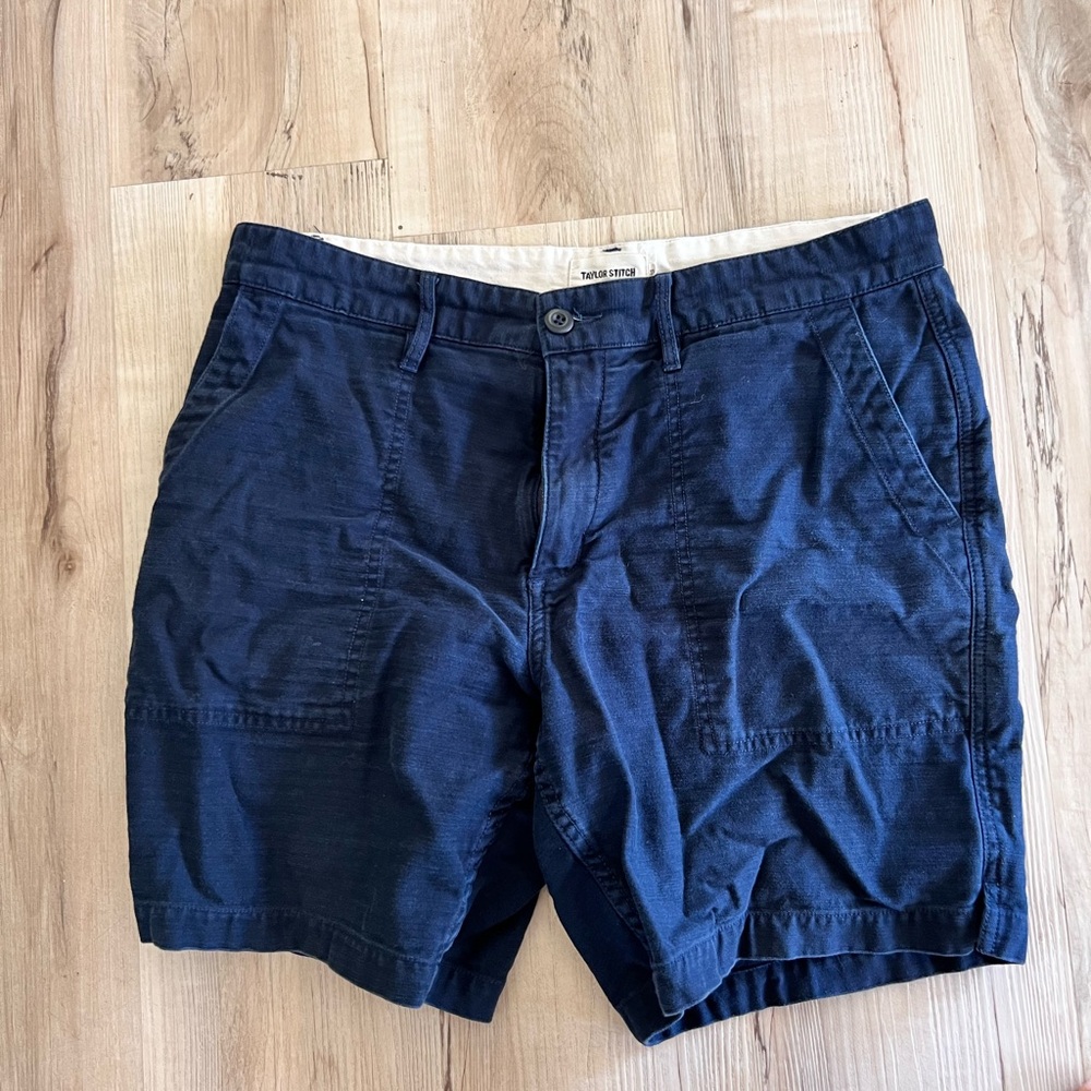 Taylor Stitch Blue Flat Front Shorts
